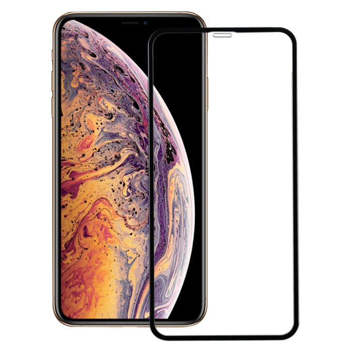 Para iPhone X y XS 50 piezas Película de vidrio templado con bordes suaves de fibra de carbono de pantalla completa