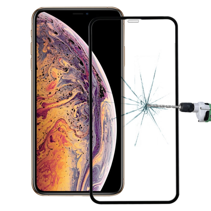 Para iPhone X y XS 50 piezas Película de vidrio templado con bordes suaves de fibra de carbono de pantalla completa