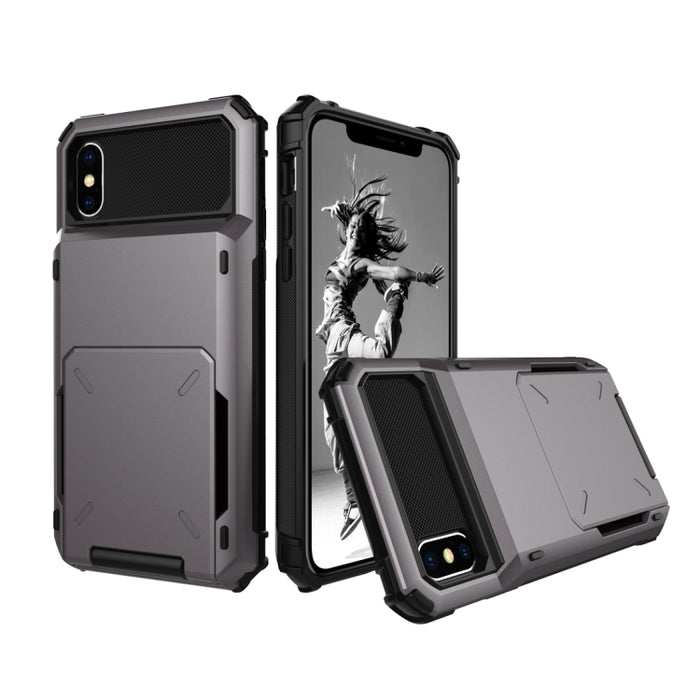 Para iPhone X / XS Funda protectora de TPU + PC a prueba de golpes con ranura para tarjeta