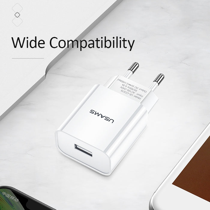 USAMS US-CC075 T18 2.1A Cargador de viaje USB único, enchufe de la UE