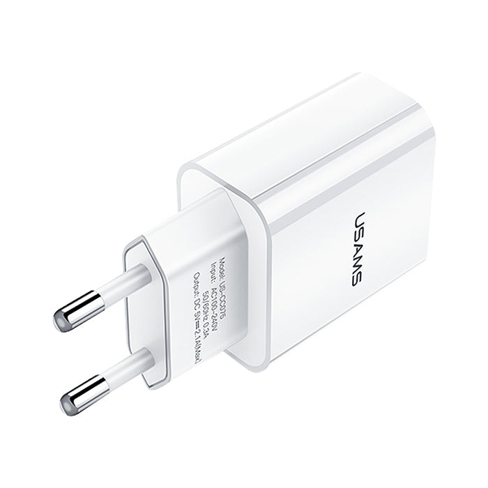 USAMS US-CC075 T18 2.1A Cargador de viaje USB único, enchufe de la UE