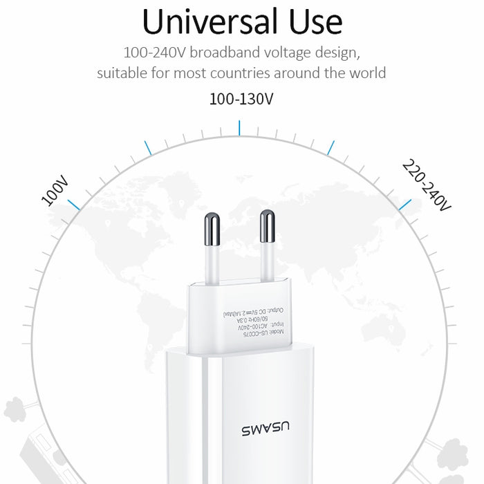 USAMS US-CC075 T18 2.1A Cargador de viaje USB único, enchufe de la UE