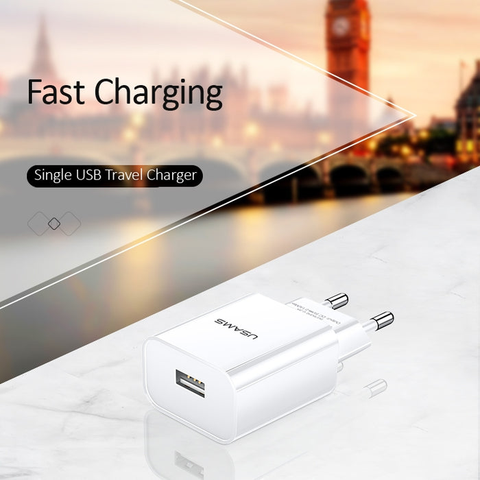 USAMS US-CC075 T18 2.1A Cargador de viaje USB único, enchufe de la UE