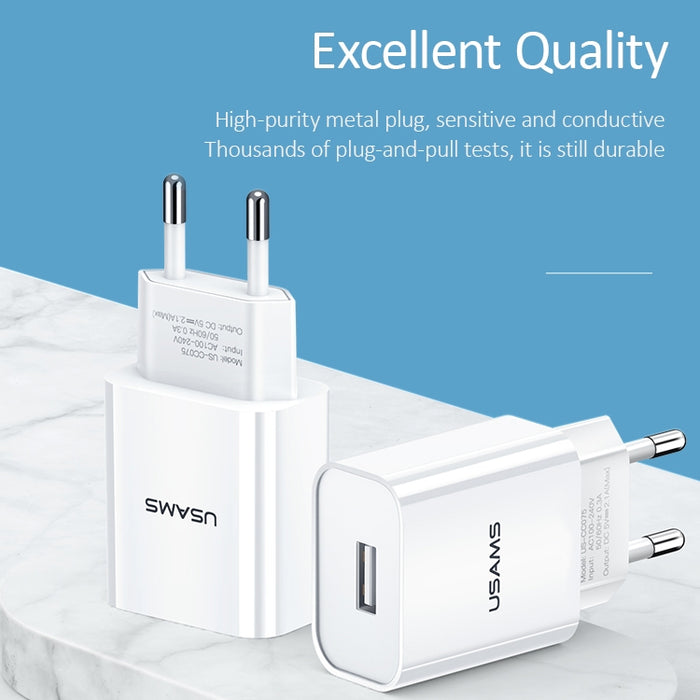 USAMS US-CC075 T18 2.1A Cargador de viaje USB único, enchufe de la UE