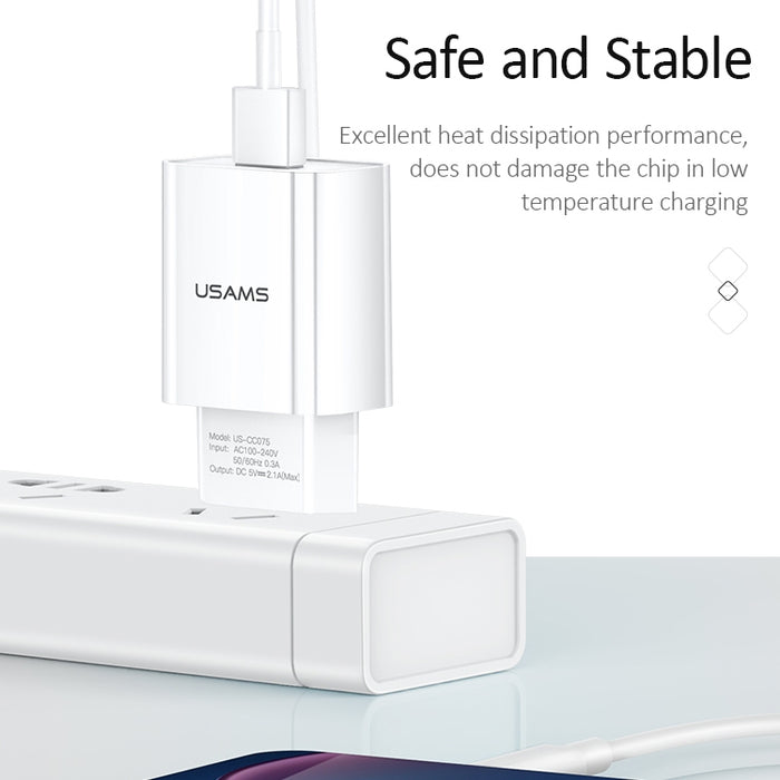 USAMS US-CC075 T18 2.1A Cargador de viaje USB único, enchufe de la UE
