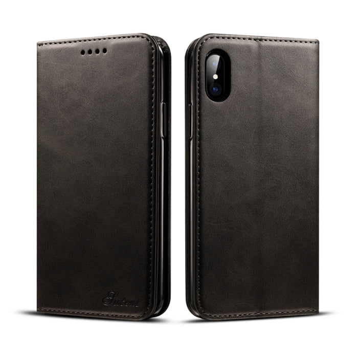 Para iPhone X / XS Funda de cuero con tapa horizontal con textura de becerro Suteni con soporte, ranuras para tarjetas y billetera