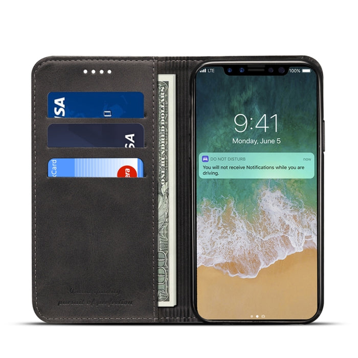 Para iPhone X / XS Funda de cuero con tapa horizontal con textura de becerro Suteni con soporte, ranuras para tarjetas y billetera