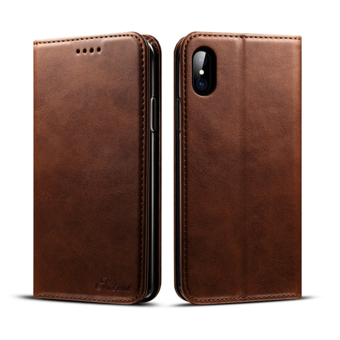Para iPhone X / XS Funda de cuero con tapa horizontal con textura de becerro Suteni con soporte, ranuras para tarjetas y billetera