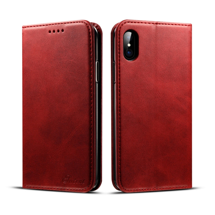 Para iPhone X / XS Funda de cuero con tapa horizontal con textura de becerro Suteni con soporte, ranuras para tarjetas y billetera
