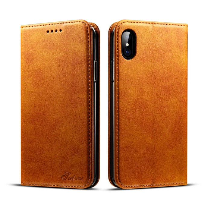 Para iPhone X / XS Funda de cuero con tapa horizontal con textura de becerro Suteni con soporte, ranuras para tarjetas y billetera