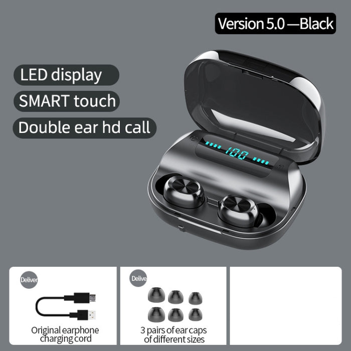 263 TWS CVC8.0 Auricular Bluetooth con cancelación de ruido con caja de carga, soporte táctil y pantalla de batería LED de tres pantallas y soporte para teléfono y banco de energía y llamada HD y asistente de voz