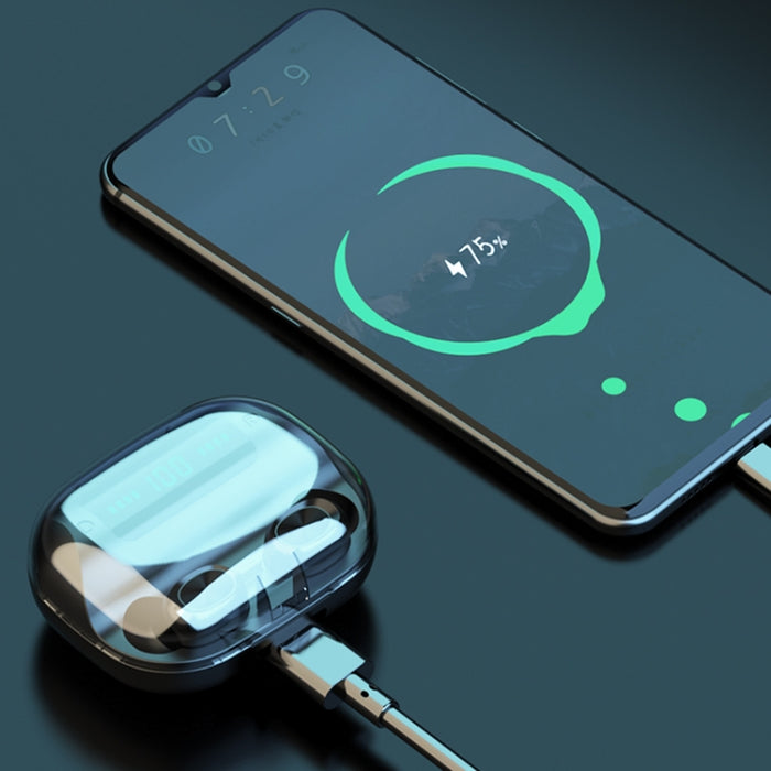 263 TWS CVC8.0 Auricular Bluetooth con cancelación de ruido con caja de carga, soporte táctil y pantalla de batería LED de tres pantallas y soporte para teléfono y banco de energía y llamada HD y asistente de voz