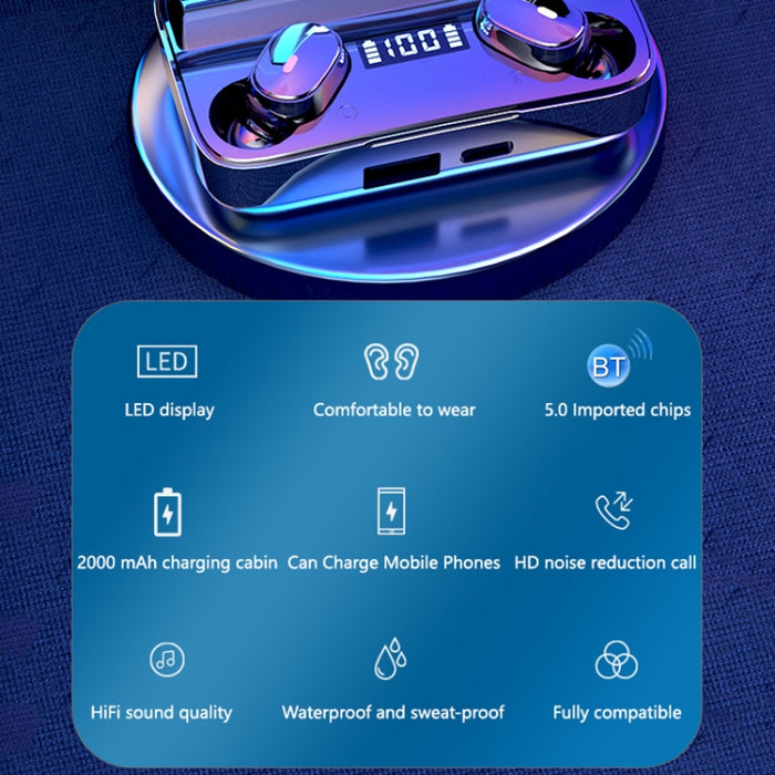 A9 TWS CVC8.0 y DSP Auricular Bluetooth con cancelación de ruido dual con caja de carga magnética y pantalla digital LED, soporte táctil y llamada HD, Siri y banco de energía