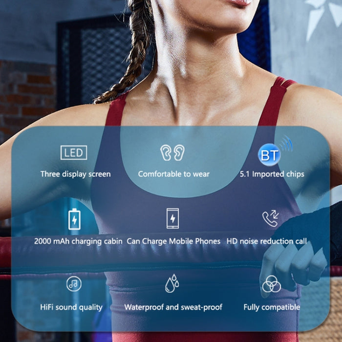 A13 TWS CVC8.0 y DSP Auricular Bluetooth táctil con cancelación de ruido dual con caja de carga, compatible con pantalla digital LED, reloj, linterna, llamada HD, Siri y banco de energía