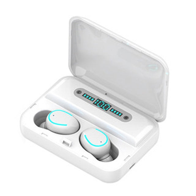 F9-5 Auricular Bluetooth táctil inteligente con cancelación de ruido y caja de carga, compatible con pantalla de alimentación LED de tres pantallas, llamadas HD, banco de energía y Siri