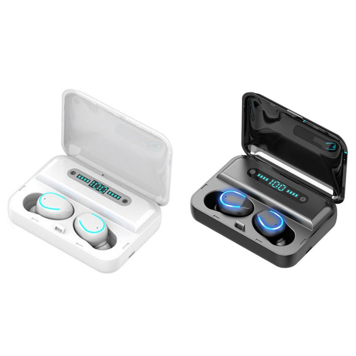 F9-5 Auricular Bluetooth táctil inteligente con cancelación de ruido y caja de carga, compatible con pantalla de alimentación LED de tres pantallas, llamadas HD, banco de energía y Siri