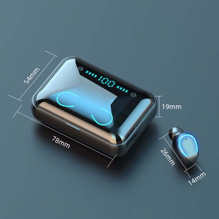F9-5 Auricular Bluetooth táctil inteligente con cancelación de ruido y caja de carga, compatible con pantalla de alimentación LED de tres pantallas, llamadas HD, banco de energía y Siri