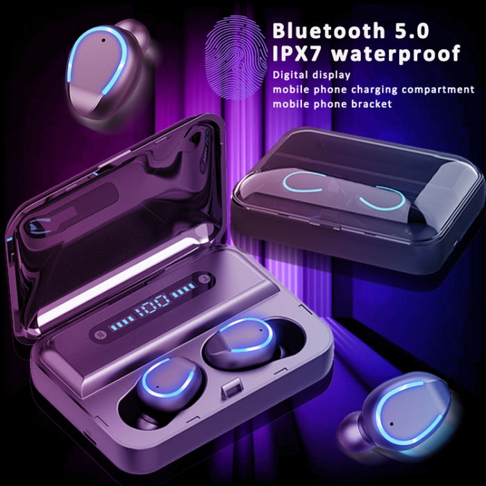 F9-5 Auricular Bluetooth táctil inteligente con cancelación de ruido y caja de carga, compatible con pantalla de alimentación LED de tres pantallas, llamadas HD, banco de energía y Siri