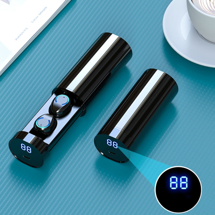 F9-6 TWS CVC8.0 Auricular Bluetooth táctil con cancelación de ruido y caja de carga cilíndrica extraíble, compatible con pantalla digital de alimentación LED, llamada y Siri