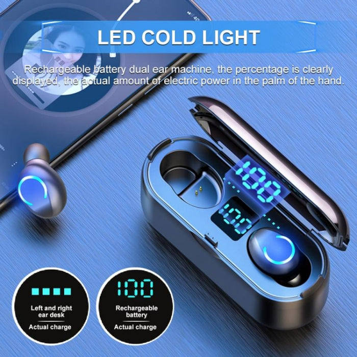 F9-8 TWS CVC8.0 Mini auricular Bluetooth táctil con cancelación de ruido y caja de carga, compatible con pantalla de alimentación LED de tres pantallas, soporte para teléfono móvil y asistente de llamada y voz