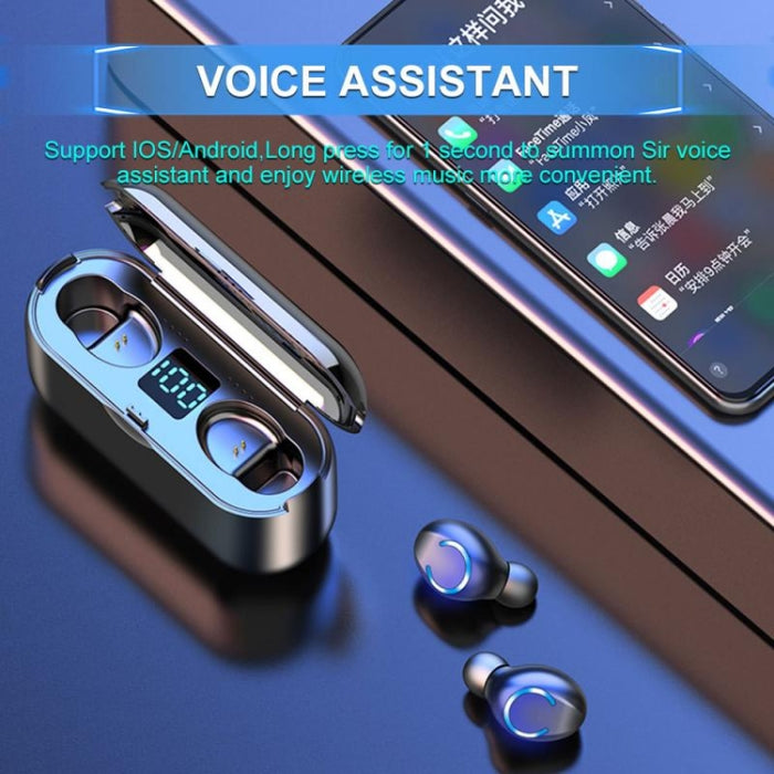 F9-8 TWS CVC8.0 Mini auricular Bluetooth táctil con cancelación de ruido y caja de carga, compatible con pantalla de alimentación LED de tres pantallas, soporte para teléfono móvil y asistente de llamada y voz