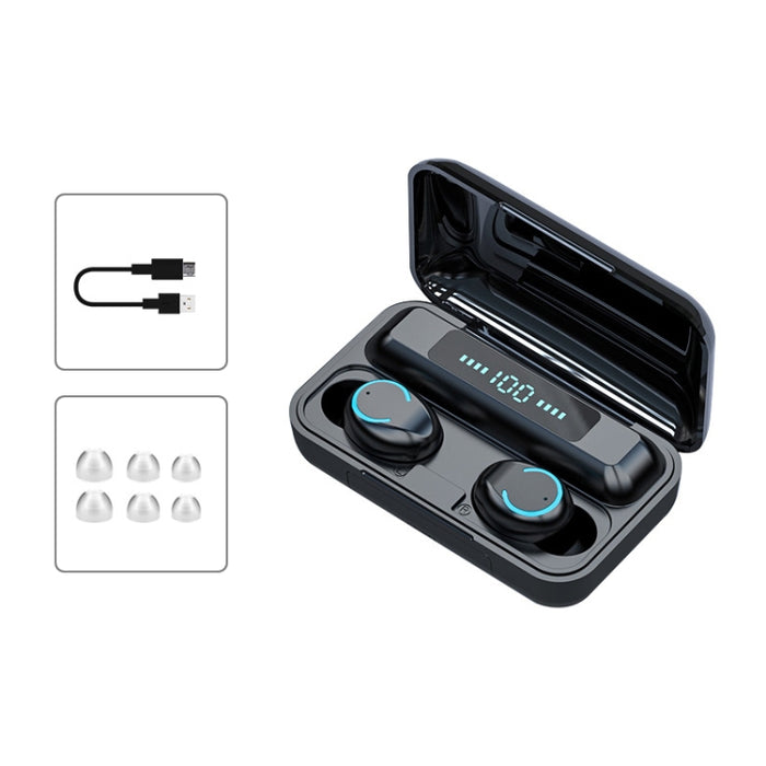 F9-9 TWS CVC8.0 Auricular Bluetooth con cancelación de ruido con caja de carga, compatible con efecto de iluminación táctil y pantalla de alimentación LED de tres pantallas y banco de energía y soporte para teléfono móvil y llamada HD y asistente de voz