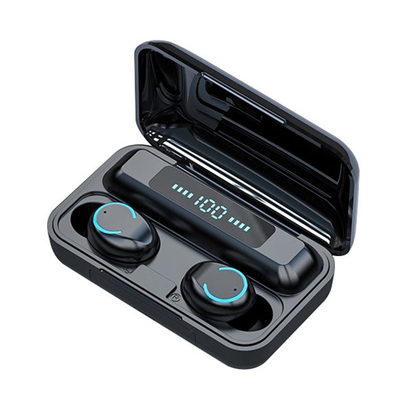 F9-9 TWS CVC8.0 Auricular Bluetooth con cancelación de ruido con caja de carga, compatible con efecto de iluminación táctil y pantalla de alimentación LED de tres pantallas y banco de energía y soporte para teléfono móvil y llamada HD y asistente de voz