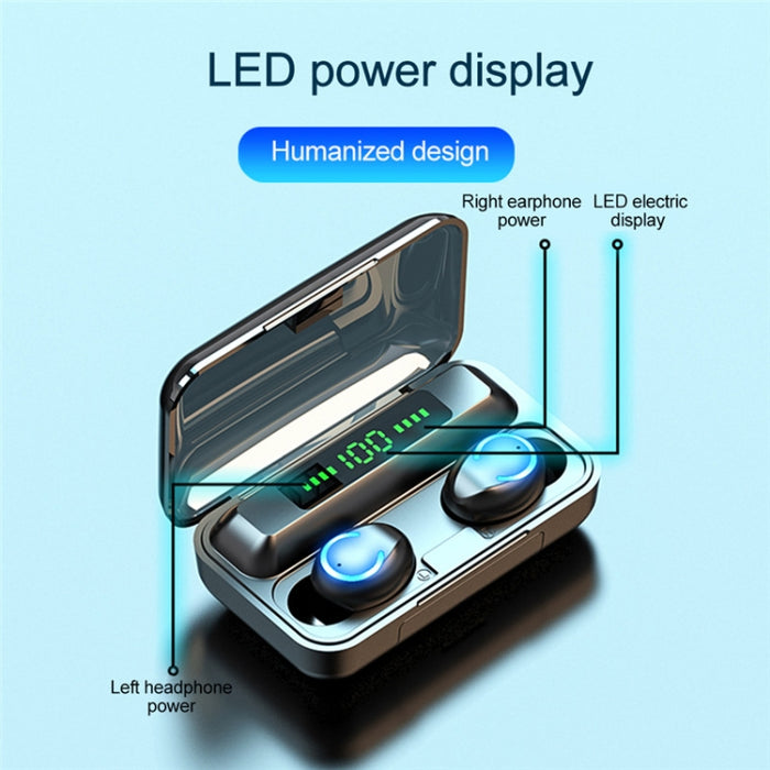 F9-9 TWS CVC8.0 Auricular Bluetooth con cancelación de ruido con caja de carga, compatible con efecto de iluminación táctil y pantalla de alimentación LED de tres pantallas y banco de energía y soporte para teléfono móvil y llamada HD y asistente de voz