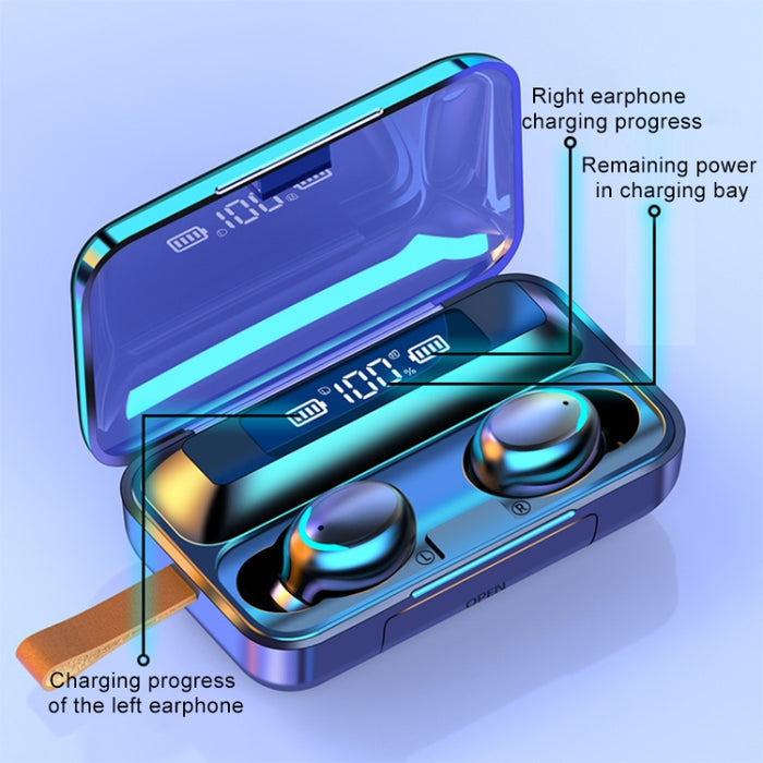 F9-5C Jerry Solution Touch Auricular Bluetooth con caja de carga magnética, compatible con pantalla de alimentación LED de tres pantallas, banco de energía, llamada, Siri y correa de mano