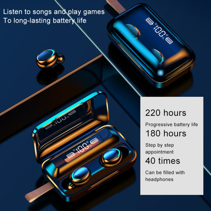 F9-5C Jerry Solution Touch Auricular Bluetooth con caja de carga magnética, compatible con pantalla de alimentación LED de tres pantallas, banco de energía, llamada, Siri y correa de mano