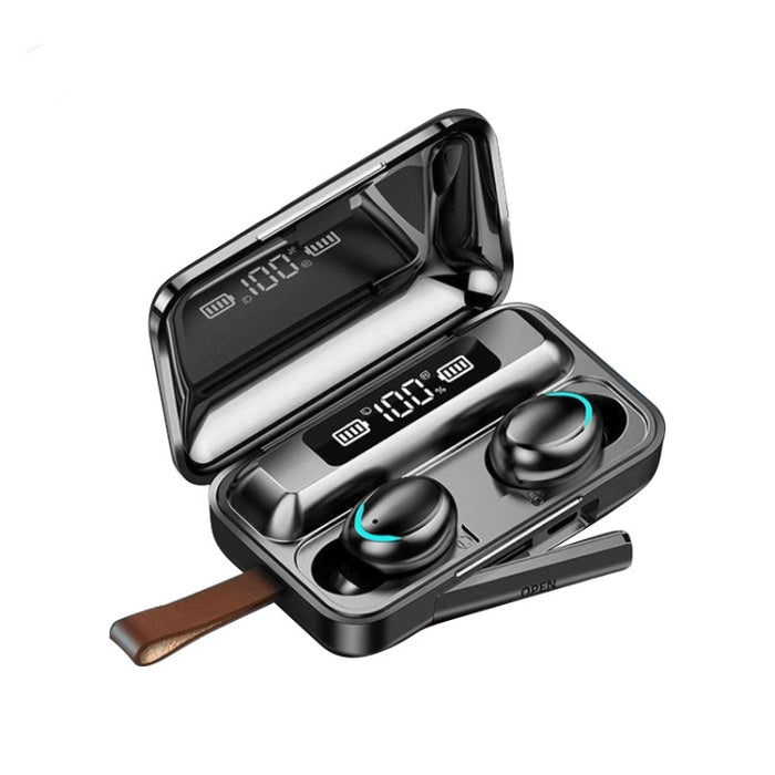 F9-5C Jerry Solution Touch Auricular Bluetooth con caja de carga magnética, compatible con pantalla de alimentación LED de tres pantallas, banco de energía, llamada, Siri y correa de mano
