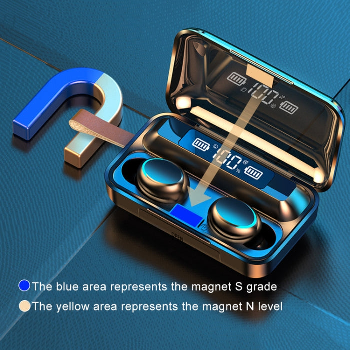 F9-5C Jerry Solution Touch Auricular Bluetooth con caja de carga magnética, compatible con pantalla de alimentación LED de tres pantallas, banco de energía, llamada, Siri y correa de mano