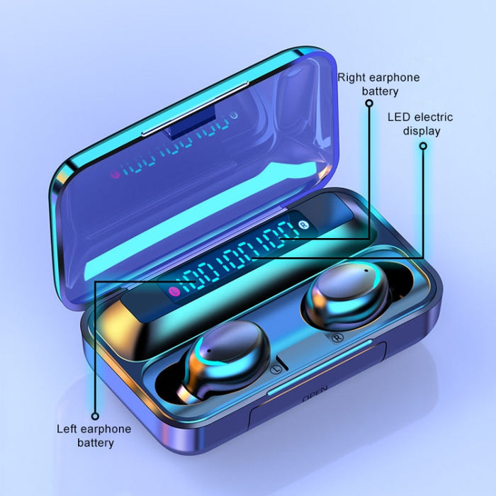 F9-5C Luz de respiración de cuatro barras + Auricular Bluetooth con reducción de ruido y pantalla digital con correa de mano