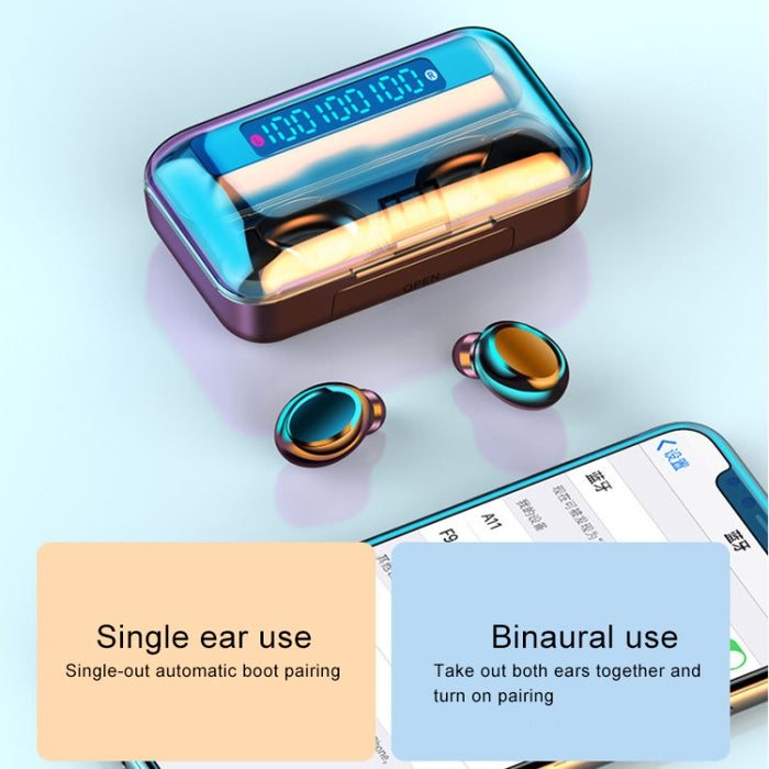 F9-5C Luz de respiración de cuatro barras + Auricular Bluetooth con reducción de ruido y pantalla digital con correa de mano