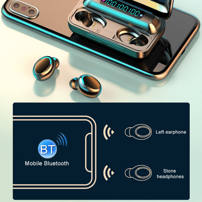 F9-5C Luz de respiración de cuatro barras + Auricular Bluetooth con reducción de ruido y pantalla digital con correa de mano