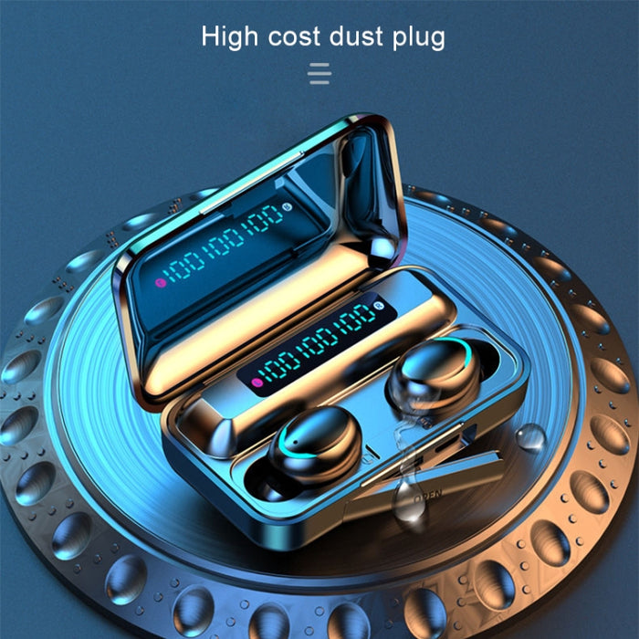 F9-5C Luz de respiración de cuatro barras + Auricular Bluetooth con reducción de ruido y pantalla digital con correa de mano