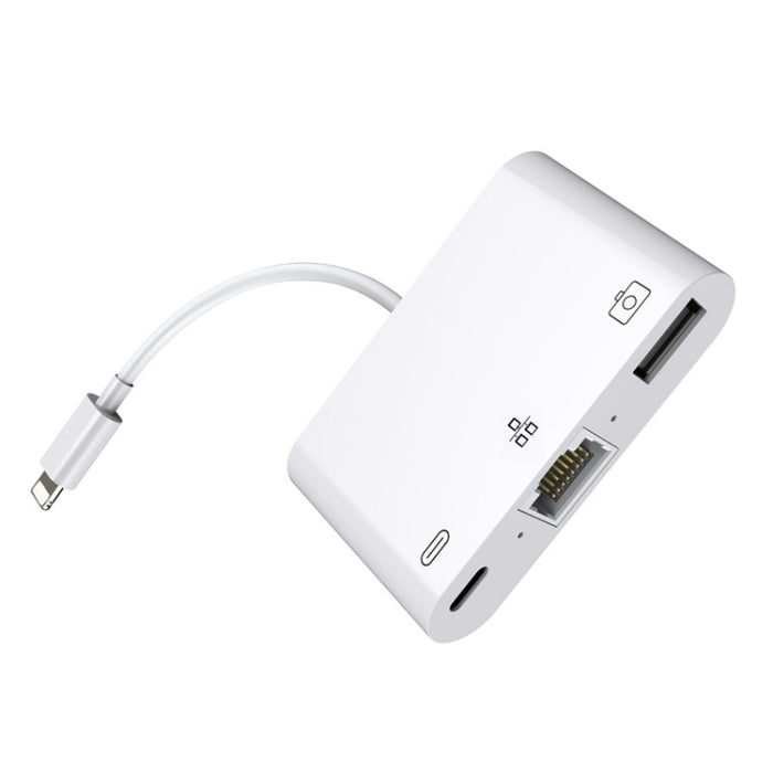 Adaptador de red de 8 pines a RJ45 de 1000 Mbps + puerto de carga + convertidor multifunción de lectura USB de cámara