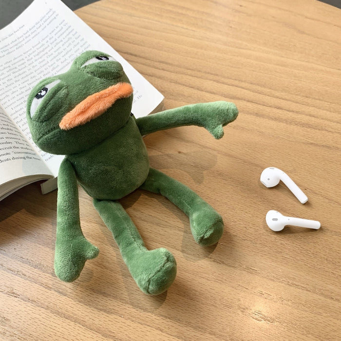 Para AirPods 1/2 Funda protectora para auriculares con forma de rana triste de felpa con gancho