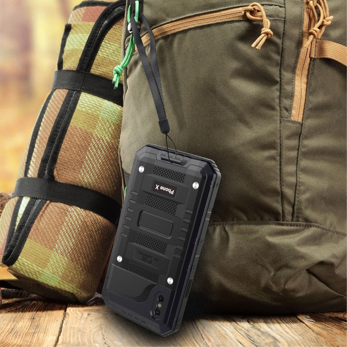 Para iPhone X / XS Impermeable A prueba de polvo A prueba de golpes Aleación de zinc + Funda de silicona