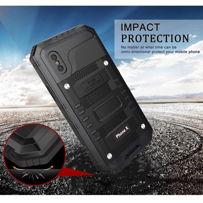 Para iPhone X / XS Impermeable A prueba de polvo A prueba de golpes Aleación de zinc + Funda de silicona