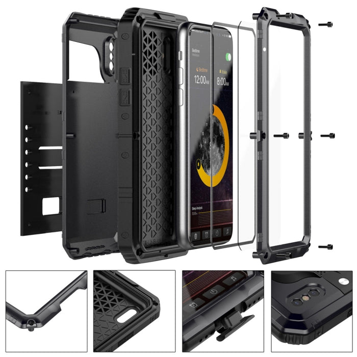 Para iPhone X / XS Impermeable A prueba de polvo A prueba de golpes Aleación de zinc + Funda de silicona
