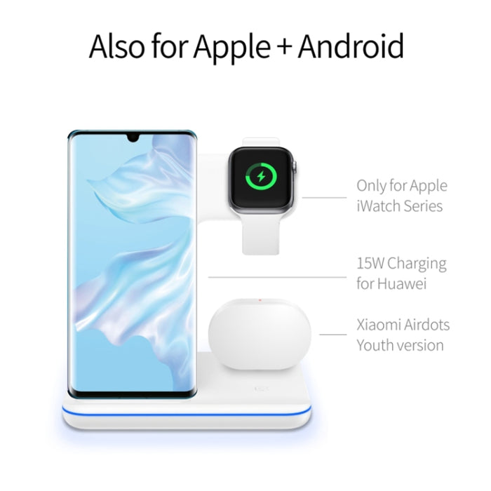 Cargador inalámbrico magnético vertical Z5 QI para teléfonos móviles, relojes Apple y AirPods / Xiaomi Redmi AirDots, con anillo de luz táctil