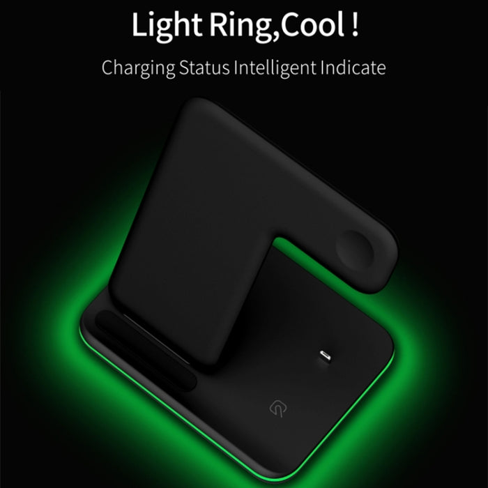 Cargador inalámbrico magnético vertical Z5 QI para teléfonos móviles, relojes Apple y AirPods / Xiaomi Redmi AirDots, con anillo de luz táctil