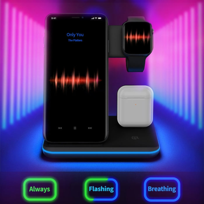 Cargador inalámbrico magnético vertical Z5 QI para teléfonos móviles, relojes Apple y AirPods / Xiaomi Redmi AirDots, con anillo de luz táctil