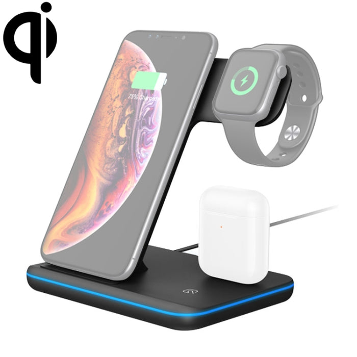 Cargador inalámbrico magnético vertical Z5 QI para teléfonos móviles, relojes Apple y AirPods / Xiaomi Redmi AirDots, con anillo de luz táctil