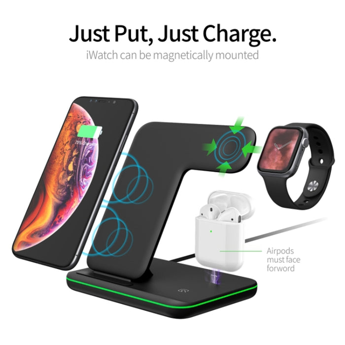Cargador inalámbrico magnético vertical Z5 QI para teléfonos móviles, relojes Apple y AirPods / Xiaomi Redmi AirDots, con anillo de luz táctil