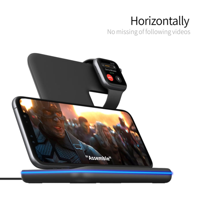 Cargador inalámbrico magnético vertical Z5 QI para teléfonos móviles, relojes Apple y AirPods / Xiaomi Redmi AirDots, con anillo de luz táctil