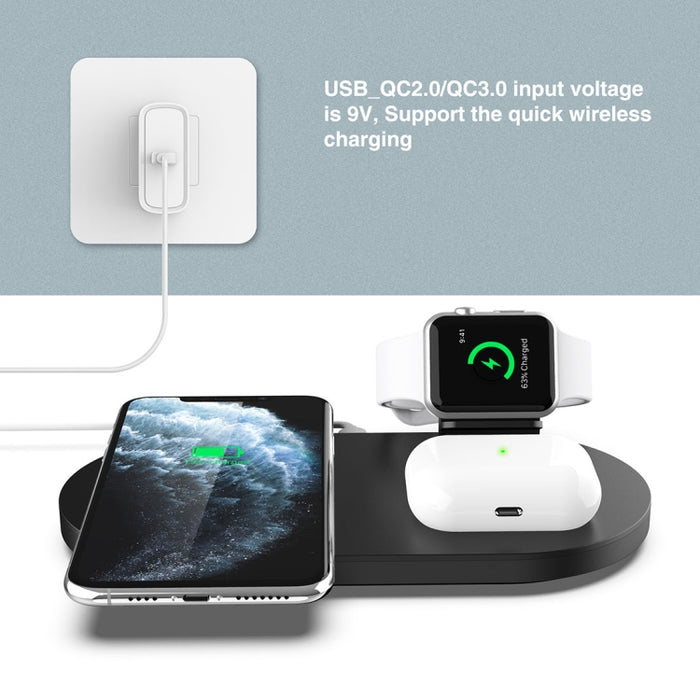 A04 Cargador inalámbrico estándar Qi multifunción 3 en 1 para teléfonos móviles, iWatch y AirPods