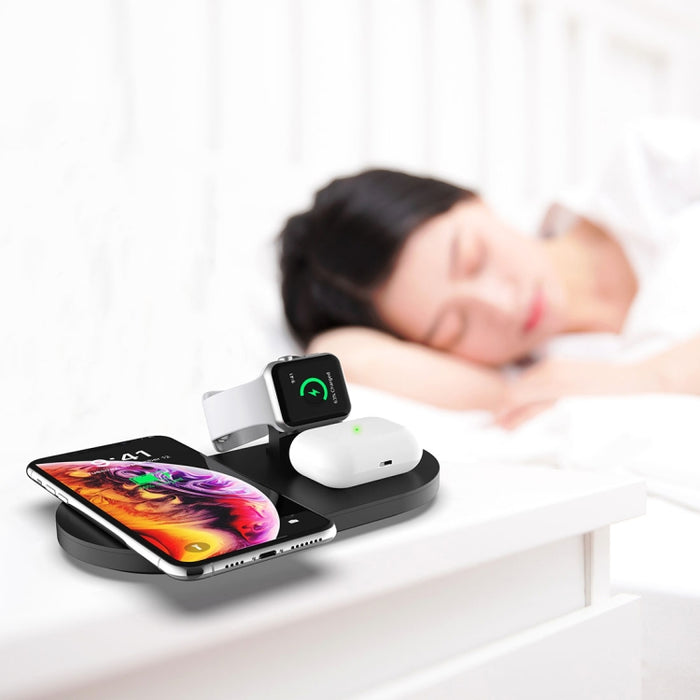 A04 Cargador inalámbrico estándar Qi multifunción 3 en 1 para teléfonos móviles, iWatch y AirPods
