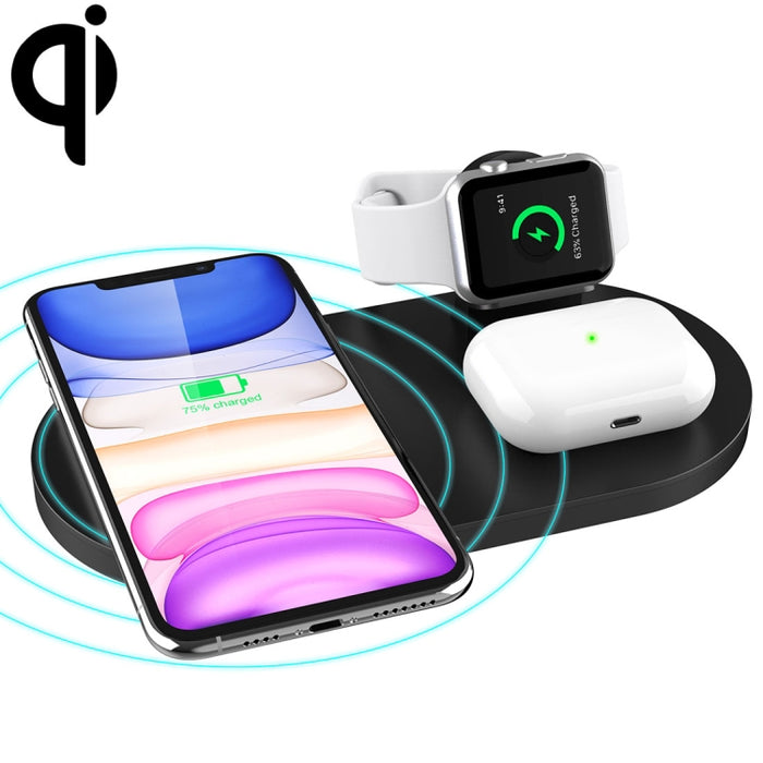 A04 Cargador inalámbrico estándar Qi multifunción 3 en 1 para teléfonos móviles, iWatch y AirPods